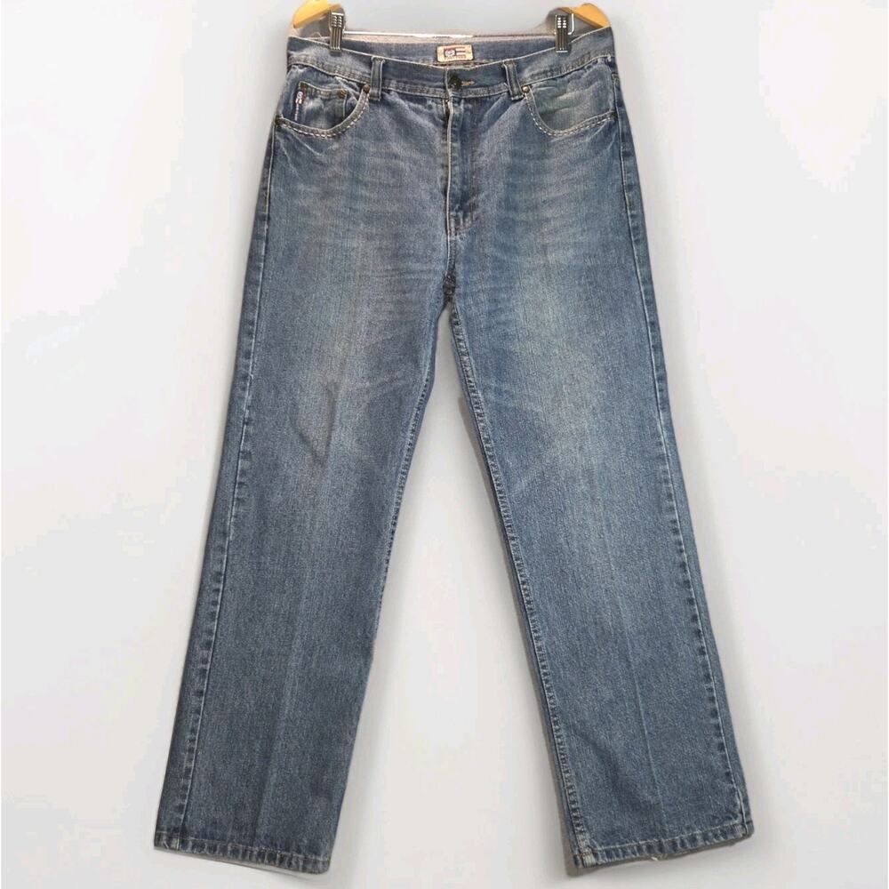 Y2K Phat Farm Jeans Mens 34x30 Blue Wide Leg Denim Hip Hop Streetwear! Embroider - Picture 2 of 13
